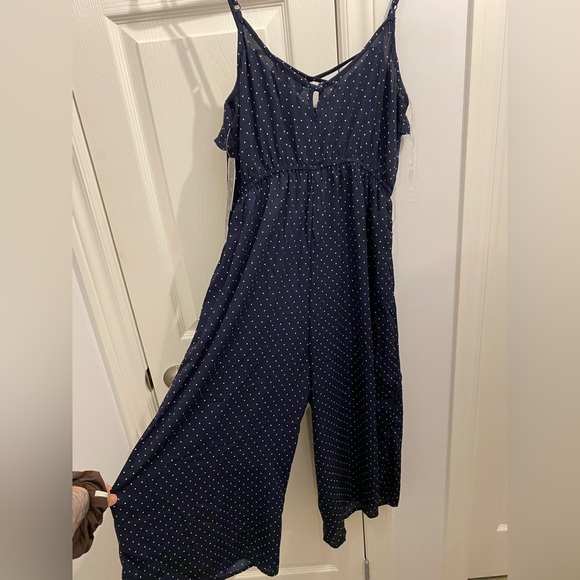 Trixxi ruffled neck romper in navy Polka dots - Picture 4 of 4